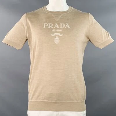 Jersey de lana de cachemir con logotipo crema beige talla L de Prada cuello redondo Foto 1 de 4