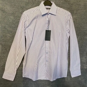 Selected Shirt Adult Mens Small White Light Blue /Purple Stripes - Picture 1 of 14