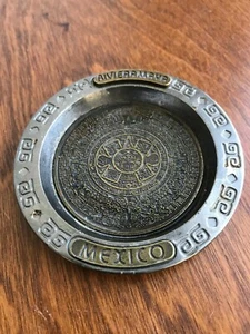 Rivieramaya Mexico Souvenir Ashtray Mayan Calendar Silver Color Brass - Picture 1 of 6