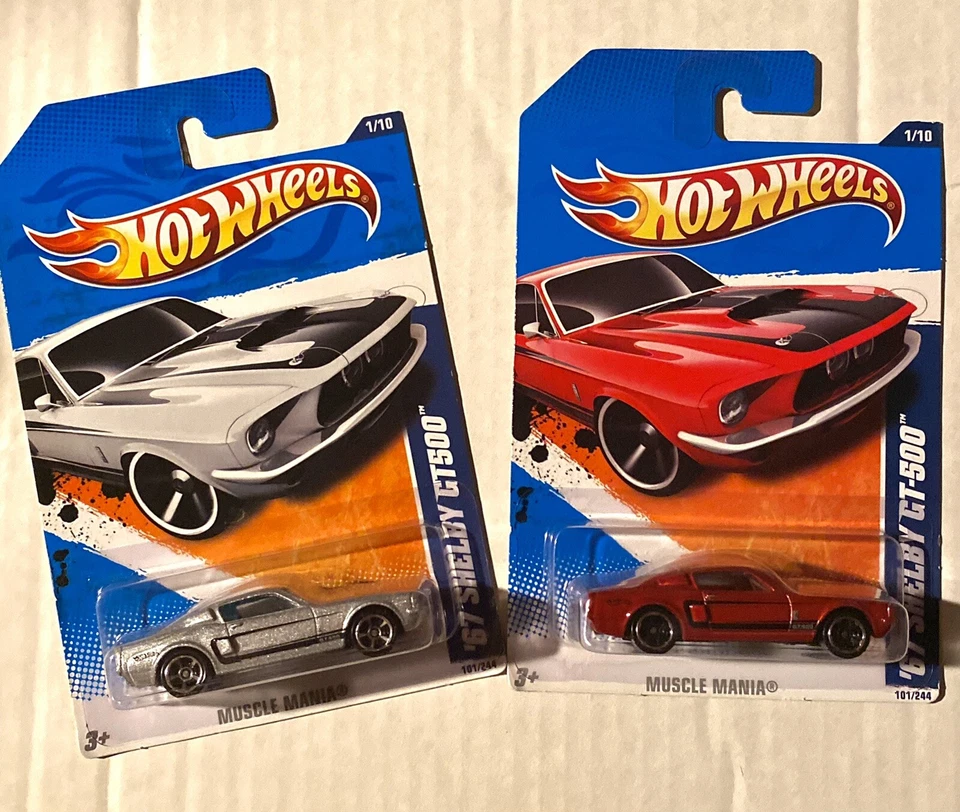 Conjunto de 2 2011 Hot Wheels '67 SHELBY GT 500 Exclusivo Prata + Red Muscle Mania - Imagem 1 de 1