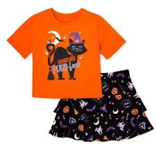 Girls Halloween Short Sleeve Cat Magical T-Shirt and Tiered Skirt Outfit Set 18