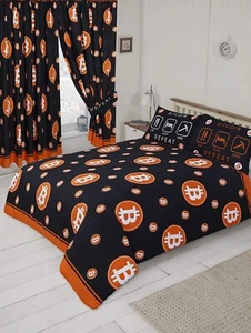 LOTE DE TRABAJO 6 X JUEGOS DE FUNDA NÓRDICA CAMA INDIVIDUAL BITCOIN CRYPTO NARANJA NEGRO POLIALGODÓN - Imagen 1 de 1