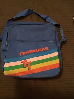 Vintage 80s Trafalgar Shoulder Bag Tote Blue TT Rainbow Travel School Casual  - Image 1 of 4