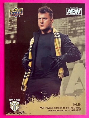 MJF 2022 Upper Deck AEW MATCH DATED MOMENTS GOLD PARALLEL SP (ALL OUT) JOKER #24 - Image 1 of 4