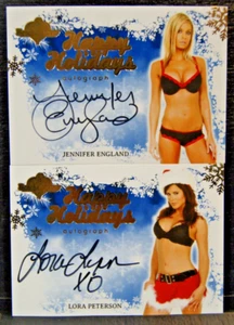2012 Benchwarmer Jennifer England & Lora Peterson HAPPY HOLIDAYS AUTOGRAPH LOT - Picture 1 of 6