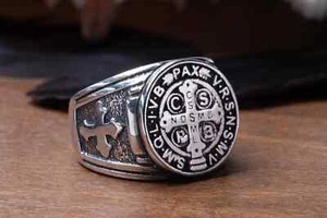 Saint benedict symbol ring 925 sterling silver bobijoo biker ring great gift - Picture 1 of 4