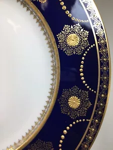 (6) Hutschenreuther Bavaria Cobalt, Gold Encrusted & Beaded 11 In. CABINET PLATE - Picture 1 of 11
