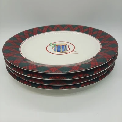 Juego de cuatro platos de ensalada Arita tartán a cuadros 7 3/4" juguete acento tambor oso de peluche ++ Foto 1 de 4