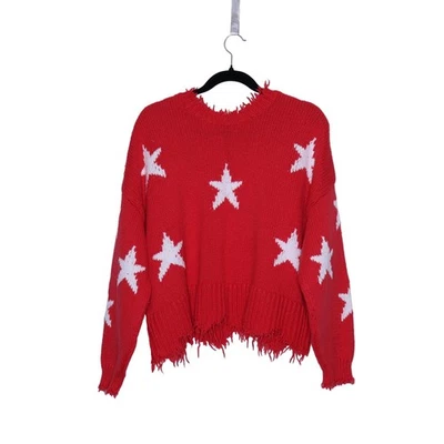 WILDFOX Couture Stars Palmetto Sweater Scarlet Red Oversize Distressed Women's M - Image 1 of 4