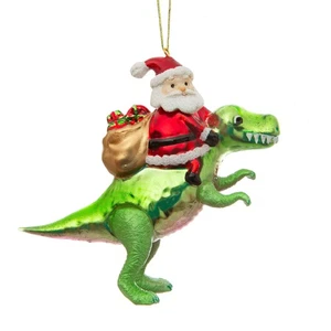 Baumschmuck Weihnachtsmann auf T-Rex Dinosaurier als Baumkugel, Weihnachtsdeko  - Bild 1 von 1