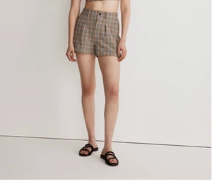 Madewell Neale Seersucker Pleated Shorts Womens 8 Gingham Plaid 3 Inch Inseam - Picture 1 of 15