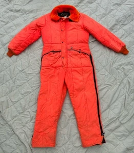 Vintage Refrigiwear Coveralls Blaze Orange Large Hunting Quilted Lined Jumpsuit - Picture 1 of 10