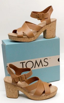 NUEVO TOMS Sandalias de Cuero Marrón Ava Tacón Bloque y Plataforma Para Mujer Talla 12 Foto 1 de 4