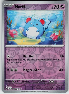 Pokemon Marill 064/162 SV05: Temporal Forces NM Reverse Holo card - Image 1 of 2