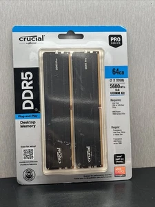 Crucial Pro 64GB (2x32GB) DDR5 5600MHz C46 UDIMM Desktop Memory - Black New - Afbeelding 1 van 2