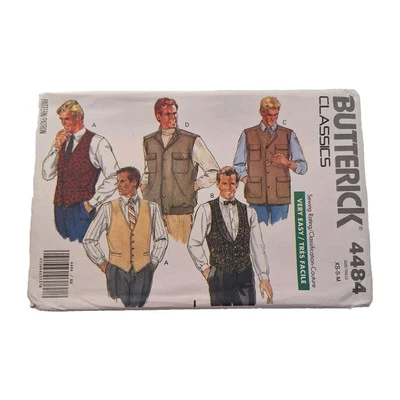 Butterick 4484 Mens Loose Fitting Vest Fishing Sz XS-M VTG 80s Pattern UC FF - Image 1 of 4