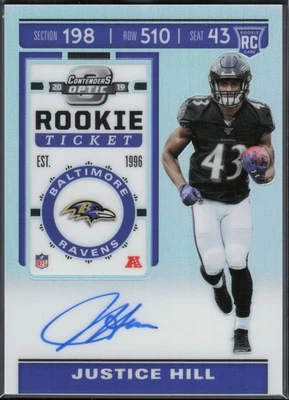 2019 Panini Contenders Optic Justice Hill Silver Rookie Ticket Auto #125 - Image 1 of 2