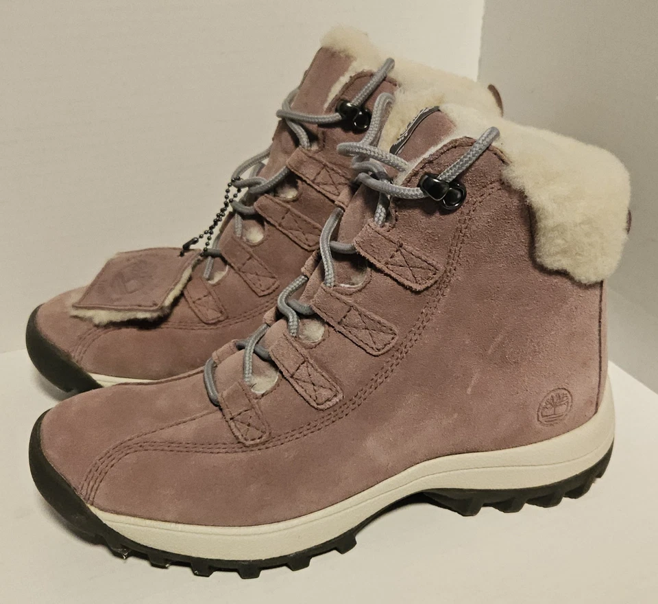 Timberland ботинки женщин 7,5 фиолетовый лиловый кожаный шерпа с подкладкой кружева зимний снег - Изображение 1 из 4