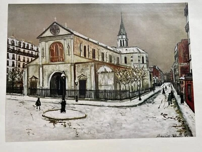 Impresión artística francesa vintage de Maurice Utrillo 1953 iglesia 11x14,6 sin marco Foto 1 de 4