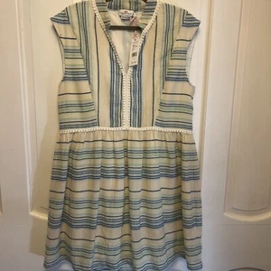 Vineyard Vines Jacquard Notch Dress Green Blue Stripe V Neck Sleeveless Size L - Picture 1 of 5