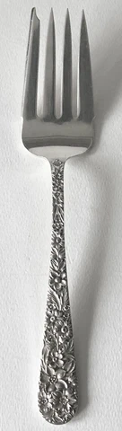 Antique Kirk & Sons REPOUSSE Sterling Silver LARGE COLD MEAT SERVING FORK Cover