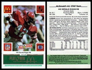 GERALD RIGGS 1986 McDONALDS ALL-STAR GREEN TAB-MINT-ATLANTA FALCONS RUNNING BACK - Picture 1 of 3