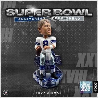Troy Aikman Dallas Cowboys NFL Super Bowl XXVIII Anillo Base Bobblehead #/223 ¡NUEVO EN CAJA! Foto 1 de 4