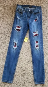 Judy Blue Jeans Womens Size 3 / 26 Plaid Patch Distressed Skinny Fit - Picture 1 of 5