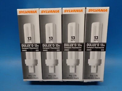 (9) Sylvania 20692 CF13DD/835 13W T4 CFL 2 pin GX23-2 3500K Dulux 10K Hours NEW - Image 1 of 4