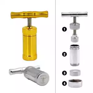 Kräuter Pollen Kompressor Drücker T Griff Schwerlast Kräuter Brecher Silber Neu - Bild 1 von 8