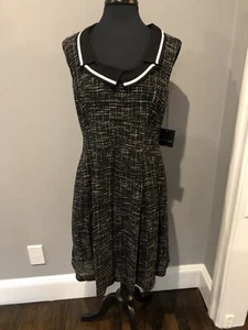 Nanette Lepore 12 Black & White Boucle Knit Peter Pan Collar Preppy Career Dress - Picture 1 of 7