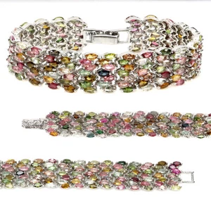 925 Sterling Silver Bracelet Tourmaline 5x2.5mm Natural Gemstone Jewelry 7 - Picture 1 of 13