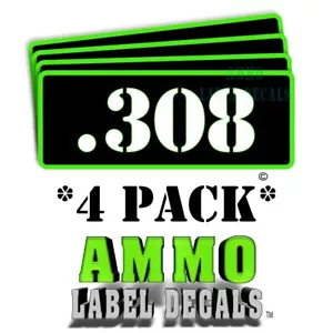 308 etiquetas de latas de munición estuche de municiones calcomanías 3"x1" esquinas redondeadas VERDE GRbkRD - Imagen 1 de 1