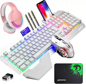 2.4G Wireless Gaming Keyboard Mouse Mat and Bluetooth Headset RGB Backlit Combo - Picture 1 of 14