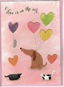 Valentine's Day Card Love is in the Air Dog Cat Bunny Pet Lover Heart Balloon 3D - Picture 1 of 1