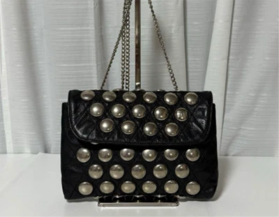 Sonia Rykiel Studded Chain Shoulder Bag Purse Leather Black Used Good Condition - Imagem 1 de 4