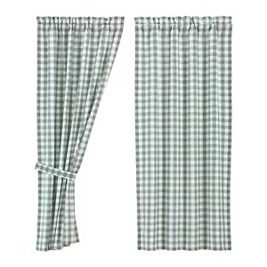 New Country Farmhouse Cottage SAGE GREEN CHECK PANELS Drapes Curtains 63" - Picture 1 of 1