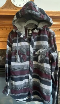 Route 66 Hoodie Mens S Button Front Heavyweight Stripes Pockets Shirt Jacket - Image 1 of 4