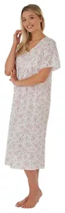Ladies Floral Woven Short Sleeve Nightdress With Lace Trim - Picture 1 of 11