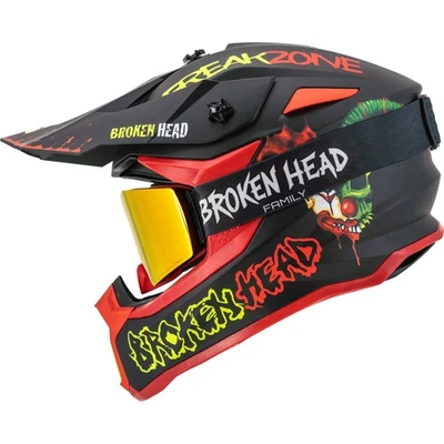 Broken Head Crosshelm FreakZone Schwarz-Rot + MX-Brille MADREX "Broken Head Fami
