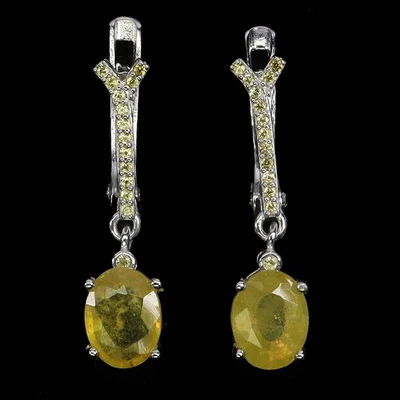 925 Orecchini Argento Sterling Ovale Giallo Zaffiro 8x6mm Zaffiro Gemma - Immagine 1 di 4