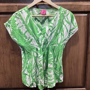 Lilly Pulitzer for Target Girls Green White Palm Print Tunic Top Size L (10/12) - Picture 1 of 7