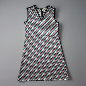 Vintage 80s Lugano Women’s Size 14 Multi Stripe Sleeveless A-Line Dress V-Neck - Bild 1 von 15