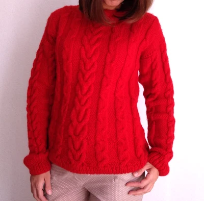 Suéter Angora, Jersey Lana, Mohair Rojo Jersey Invierno Tejido a Mano Foto 1 de 4
