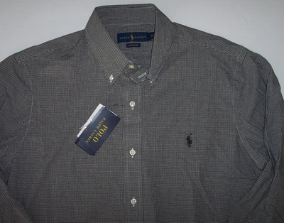 NUEVO CON ETIQUETAS Ralph Lauren NEGRO/BLANCO CUADROS Camisa Suave Para Hombre Calce Clásico L Polo Poni Foto 1 de 3