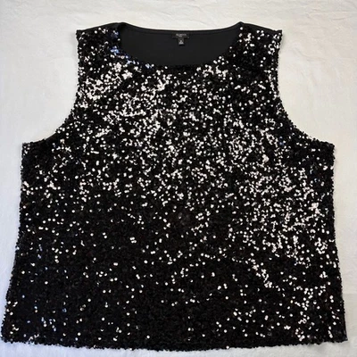 Talbots Plus Top Womens 3X Black Sequin Sleeveless Tank Party Evening Goth Glam - Image 1 of 4