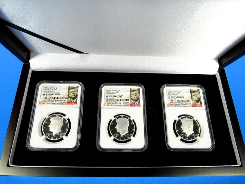 2020 S, 3-Coin, Silver Kennedy Half Dollars Consecutive Serial #s NGC Pf 70 Ucam - Image 1 of 4