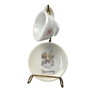 Precious Moments Miniature Mug Saucer Plate January Porcelain Mini Dollhouse - Picture 1 of 9