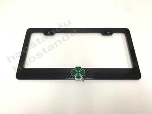 1x QUADRIFOGLIO 3D Emblem Real 3K TwillWeave CARBON FIBER License Plate Frame - Picture 1 of 2