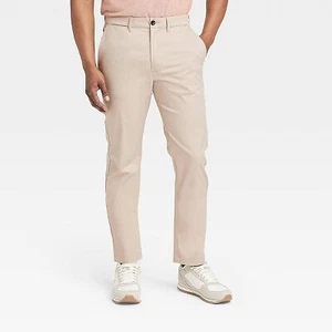 Men's Slim Fit Tech Chino Pants - Goodfellow & Co Light Taupe 34x32
